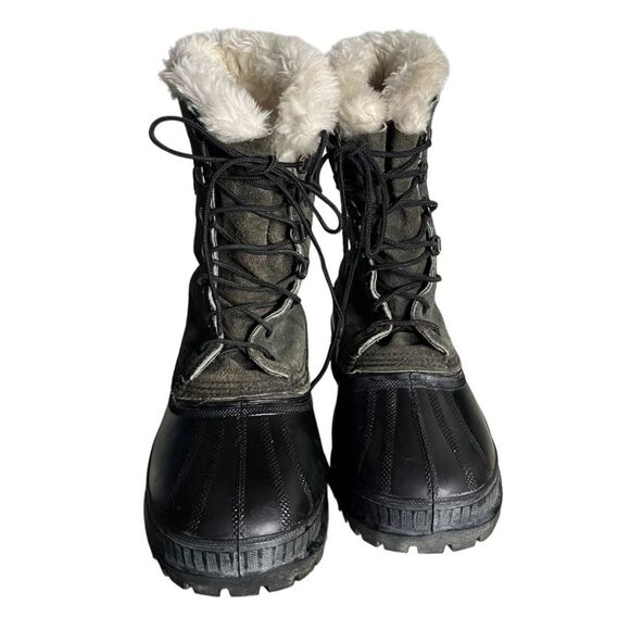 SOREL Black Green Winter Boots CARIBOU Rubber Nubuck Waterproof Mens Size 7 main image 8